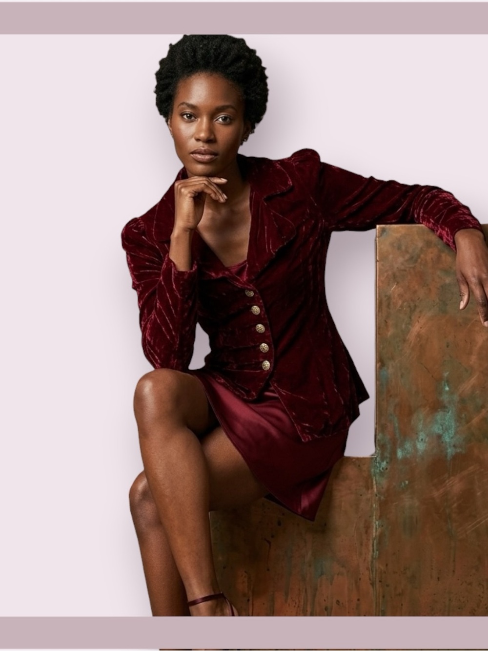 Vintage Act II Burgundy Crushed Velvet Blazer